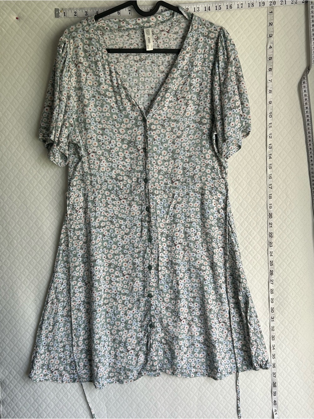 Mint Green Floral Mini Dress Blue White Blossoms Summer Dress Size L